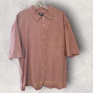 Old College Inn Mens Shirt Top XL Pockets Button Up Plaid Red Short Sleeve OCI